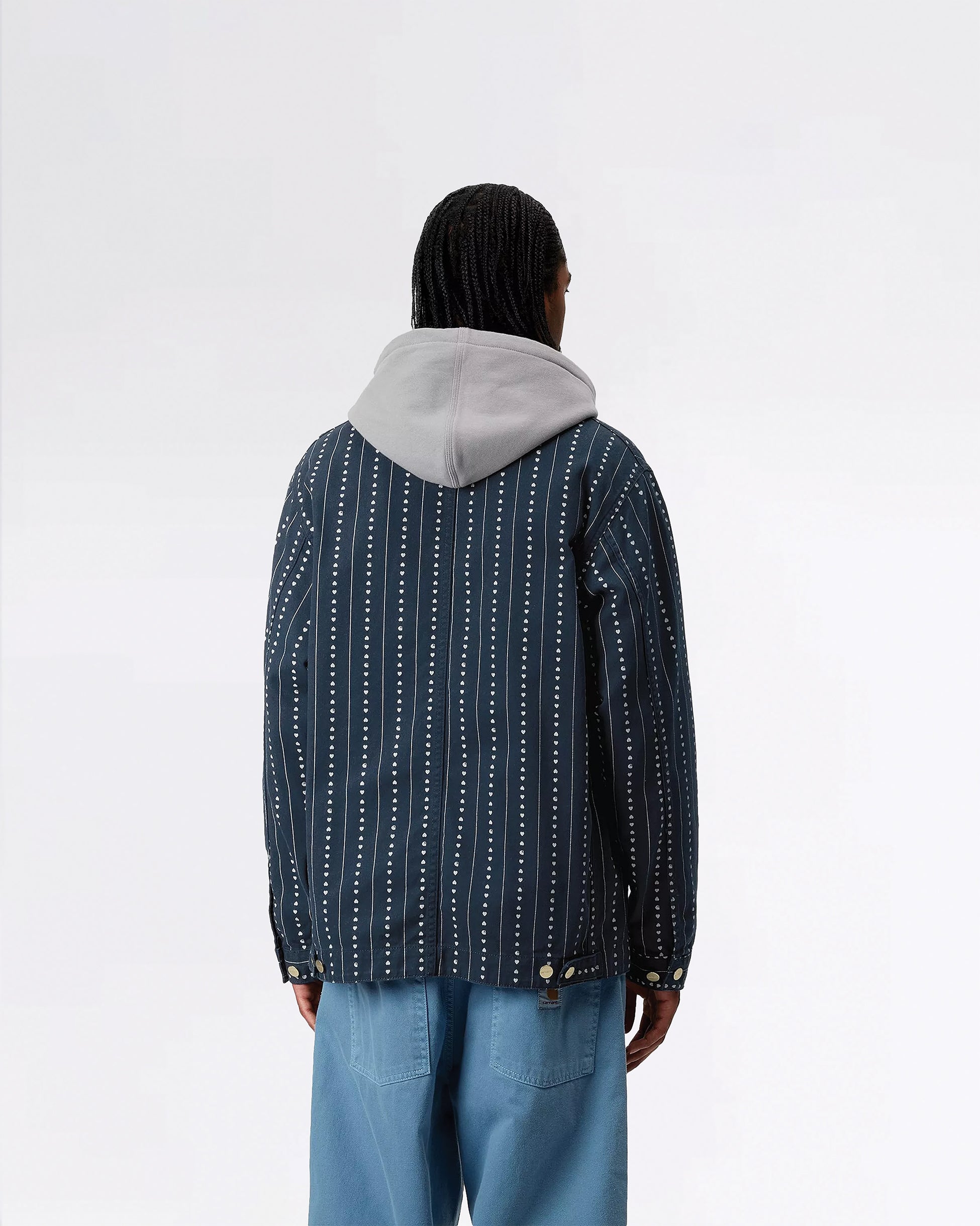 DREWE CHORE COAT HEART C PINSTRIPE, INK/NATURAL